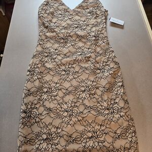 Windsor Adjustable Straps Dress with Black Lace Overlay